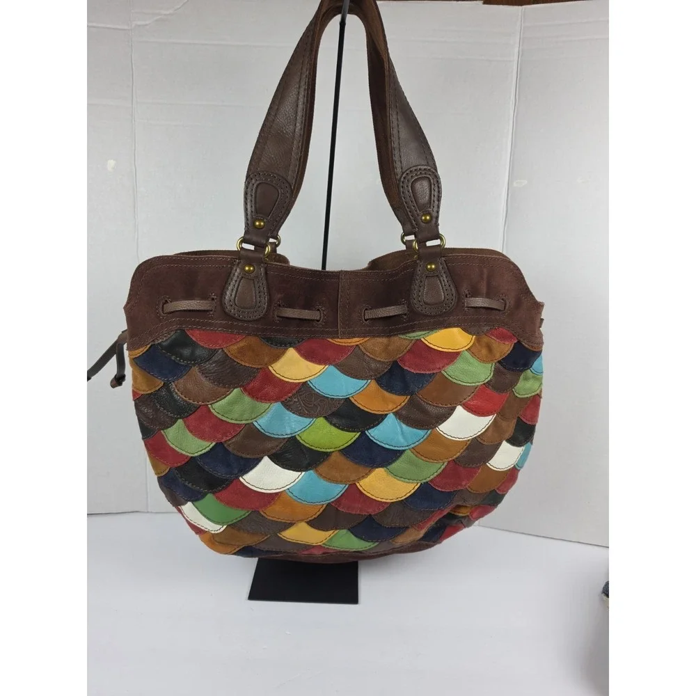 Vtg Y2K Lucky Brand Sabrina Hobo/Shoulder Bag Scalloped Patchwork Leather